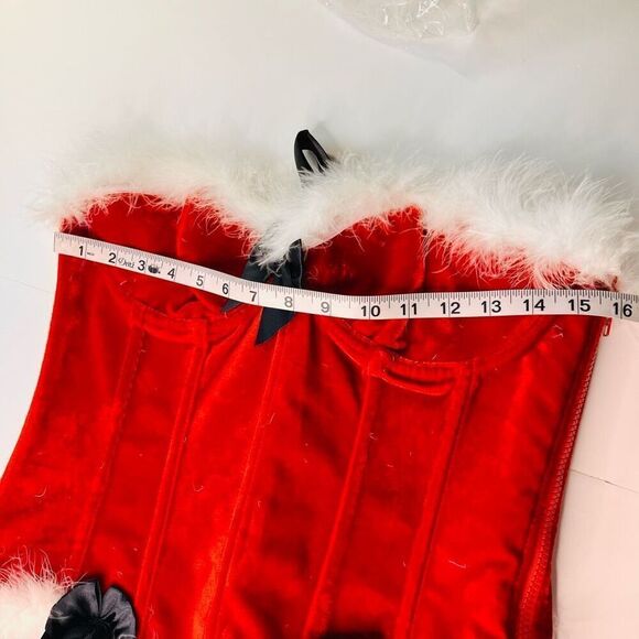 Santa Baby Red Velvet Christmas Holiday Corset with Faux Fur Trim & Bows, OS - Picture 7 of 7